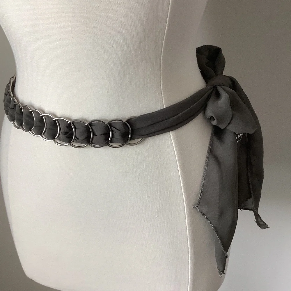 Vintage Y2K Chain‎ Metal Link Butterfly Embellished Fabric Belt